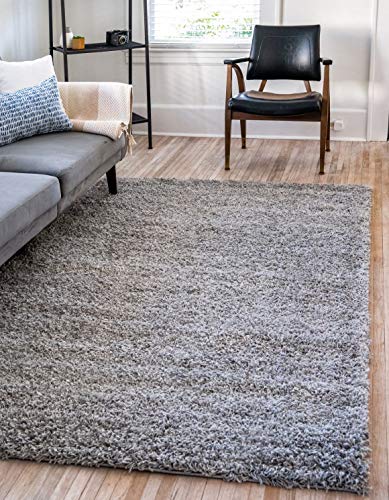 Unique Loom Solid Shag Collection Area Rug (5' 3' x 8' Rectangle, Cloud Gray)