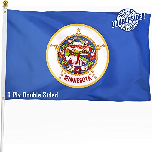 XIFAN Double Sided Minnesota State Flag 3x5 ft, Heavy Duty 3 Ply Durable Polyester, MN Flag with Vibrant Print/4 Rows Hemming/Brass Grommets for Indoor Outdoor Decor