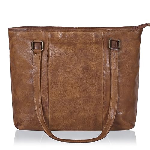 Leather Tote Bag Purse | Work Tote Bags For Women | Multiple Compartment | Brown Hobo Ladies Hand Bag | (Tan Washed)
