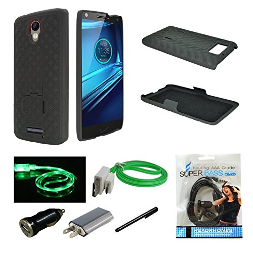 Motorola Droid Turbo Case, Mstechcorp Combo Rugged Shell Cover Holster with Built-in Kickstand and Holster Locking Belt Clip, for Motorola Droid Turbo XT1254 1st Gen - with Accessories