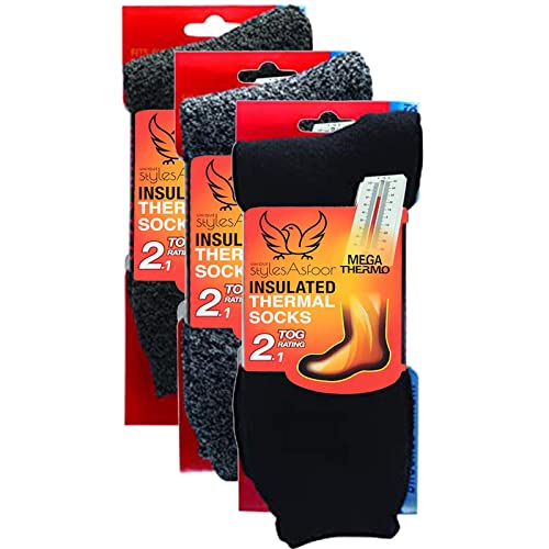 UNIQUE STYLES ASFOOR Heated Socks for Men – Warm Hunting Thermal Christmas Gifts for Dad (7-12, Black/Charcoal/Dark Grey)
