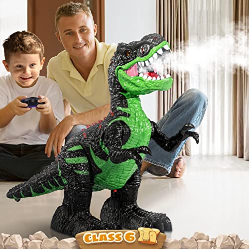 MAGICDINOSAUR Remote Control T-rex Dinosaur Toy for Boys 3-12, Realistic Tyrannosaurus with Water Mist, Light, Roars, Large Electric Dino Birthday Gift for Kids Toddlers