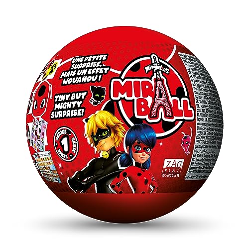 Miraculous Ladybug, 4-1 Surprise Miraball, Toys for Kids with Collectible Character Metal Ball, Kwami Plush, Glittery Stickers and White Ribbon (Wyncor)