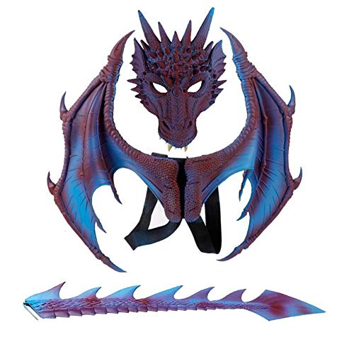Ho.Volta Children's Dragon Wing Costume Dinosaur Tail Mask Set Cosplay Kids Halloween Dragon Costume (Purple Set)