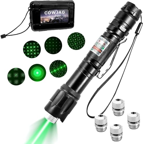 Cowjag Green Laser Pointer High Power Flashlight, Long Range Laser Flashlight, Rechargeable Flashlight, Single Push On/Off, with Carrying Case (Green Light)