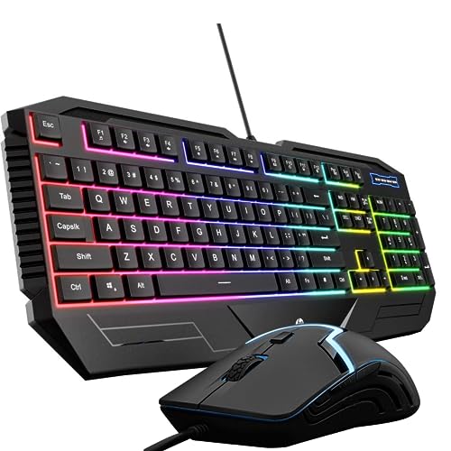 HP Wired Gaming Keyboard and Mouse Combo –Light Up Membrane Keyboard and Gaming Mouse Full-Size Keyboard with RGB Rainbow Backlit and Anti-Ghosting Keys, Adjustable Mouse for PC, Computer and Laptop