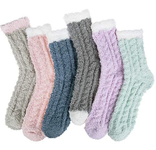 6 Pairs Womens Fuzzy Christmas Socks Soft Warm Winter Cozy Fluffy Slipper Socks Gifts,A1-Solid 01
