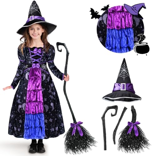 Spooktacular Creations Halloween Child Girl purple witch costume stars and moon for pretend play (Small (5-7yr))