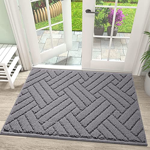 JEEDOVIA Door Mat Indoor Doormat, Entryway Rug Door Mats Non-Slip Rubber Backing, Low-Profile Entrance Rugs, Absorbent Resist Dirt Doormats Machine Washable Inside Floor Door mat,Grey 20'x31.5'