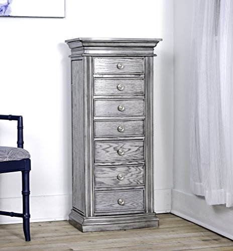 HIVES&HONEY Luke Wood Jewelry Cabinet Armoire Storage Box Chest Stand Organizer Necklace Holder in Smoke Grey