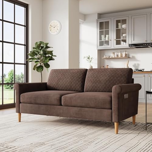 Vesgantti 65'' Dark Brown Loveseat Sofa Couch for Living Room, Modern Sofa,Small Couches for Small Spaces,Upholstered 2-Seater Love Seats Couch for Bedroom, Apartment, Home Office, Tool-Free Assembly