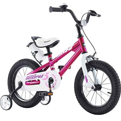 RoyalBaby Freestyle Kids Bike Girls 16 Inch BMX Childrens Bicycle with Training Wheels & Kickstand for Ages 4-7 years, Fuschia