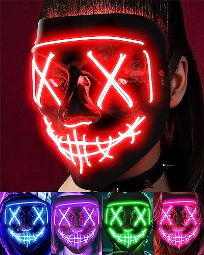 Sago Brothers Halloween Mask, LED Light Up Mask, Scary Mask for Carnival, Halloween Costumes Gifts for Men Women Boys Girls, Red