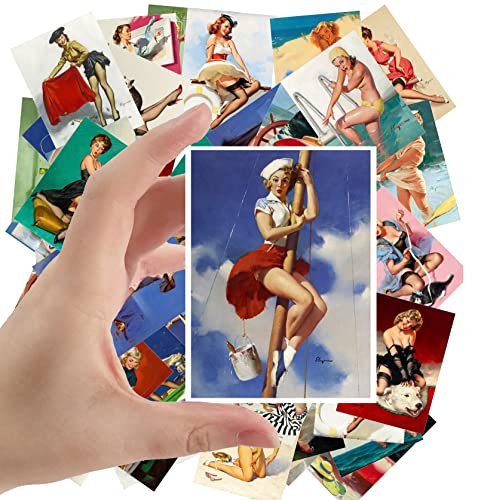 Large Stickers 24 pcs (2.5'x3.5' Each) Active Life of Pinup Girls Vintage Postcards Classic Retro Greeting Card Reprint