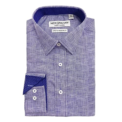 Nick Graham Men's, Purple (Striated Grid), 16-16.5' Neck / 34-35' Sleeve