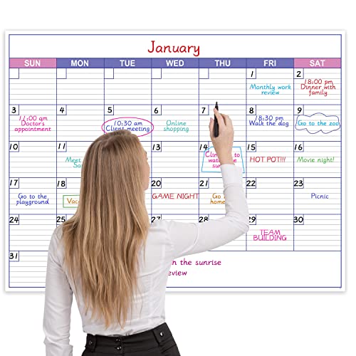Large Dry Erase Calendar for Wall - Undated 1 Month Calendar, 40' x 30', Erasable & Reusable Laminated Calendar with 8 Round Stickers, Great Layout Calendar for Home, Office and School