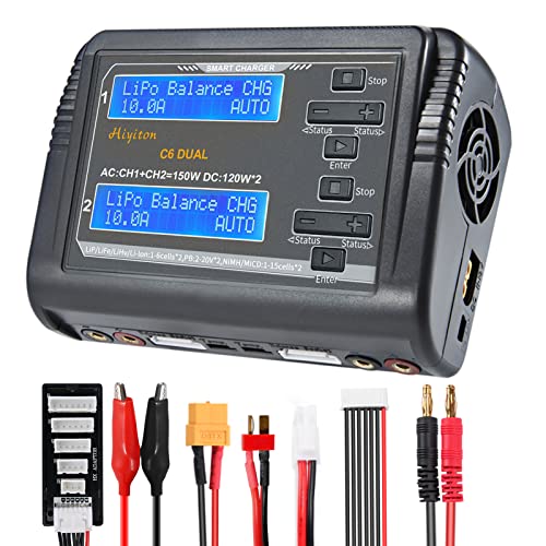 Hiyiton Dual Lipo Battery Balance Charger Discharger 10A DC 240W AC 150W Dual Port LCD Display RC Hobby Battery Charger for Lipo Li-ion Life LiHV NiCd NiMH PB Smart Batteries