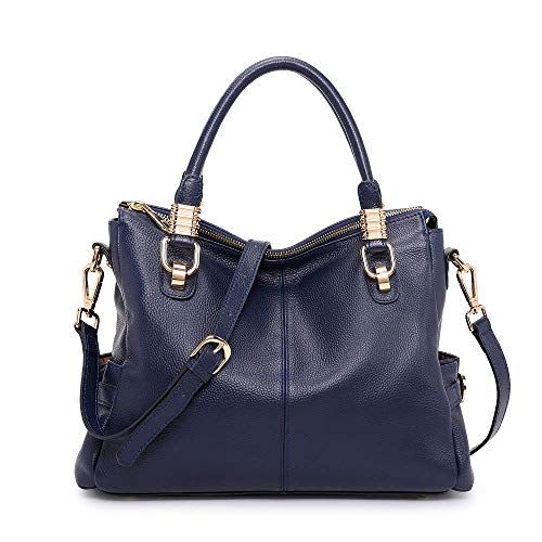 Kattee Women's Genuine Leather Purses and Handbags, Satchel Tote Shoulder Bag (Dark Blue)