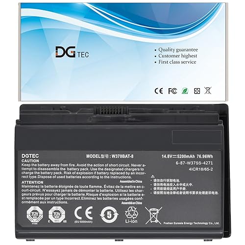 DGTEC New W370BAT-8 Laptop Battery for Clevo W350ET W350ETQ W355STQ Schenker XMG A503 A522 A722 Sager NP6350 6370 7358 Gigabyte P2742 Hasee K650S K660E6-87-W370S 6-87-W37ES 6-87-W37SS (14.8V 76.96Wh)