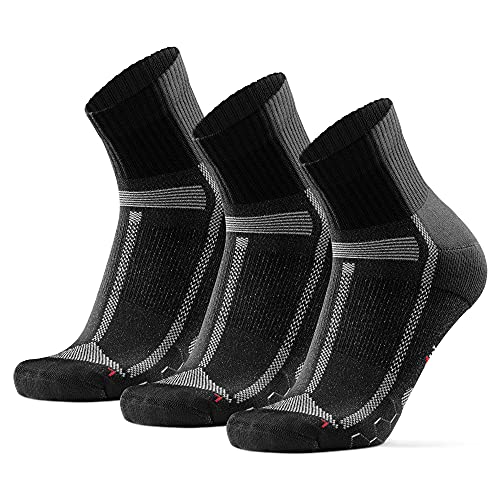 DANISH ENDURANCE 3 Pack Running Socks for Long Distances, Quarter, Men & Women, Black/Grey, US Women 8-10 // US Men 6.5-8.5
