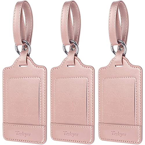 Teskyer Luggage Tags, 3 Pack Premium PU Leather Luggage Tags Privacy Protection Travel Bag Labels Suitcase Tags