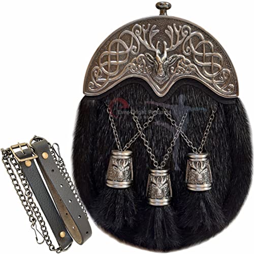 Scottish Kilt Full Dress Sporran Stag Cantel Sporran Antique Unique Stag.471 (Black)