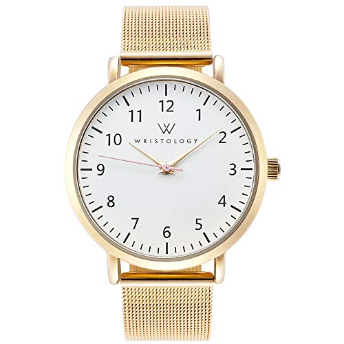 Wristology Olivia Mini Gold Womens Watch with Numbers- for Nurses Face Analog Easy to Read Watch with Second Hand Stainless Steel Mesh Band for Women, Men Nurses, Teachers, OM070