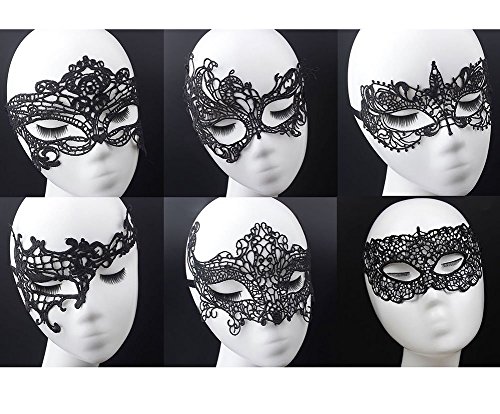 Geek-M Women's Black Lace Mask Party Ball Masquerade Fancy Dress Masks Pack of 6