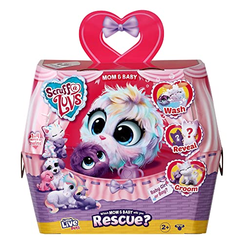 Little Live Pets | Scruff-a-Luvs Mystery Animal Mom & Baby Reveal, Wash, Groom and Rescue A Pastel Rainbow Colored Plush Pet Puppy, Pony Or Kitten with Her Baby.