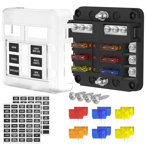 DaierTek 12V Fuse Block 6 Way with LED Indicator Light 12 Volt Fuse Box ATO/ATC Marine Fuse Panel Waterproof 24V for Automotive Boat Car Truck