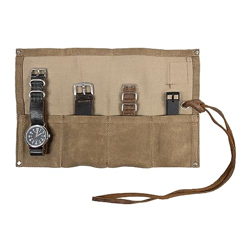 Hide & Drink, Travel Watch Roll Organizer with 4 Slots, Easy Carry-On Watchlover Storage, Waxed Canvas, Handmade Travel Case, Fatigue