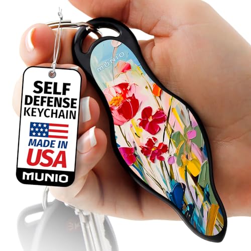 MUNIO Original Self Defense Keychain Kit - Self Protection Personal Safety Essentials, Portable Defense Kubotan, Legal for Airplane Carry - TSA Approved - Made in USA (Painted Bloom)