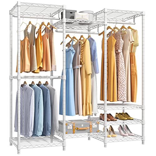VIPEK V5 Portable Closet Wardrobe Heavy Duty Clothes Rack, Freestanding Closet Metal Clothing Rack with 4 Hang Rods & 8 Shelves, Adjustable Custom Closet Rack, 56.7' Lx15.7 Wx76.4 H, White (Medium)