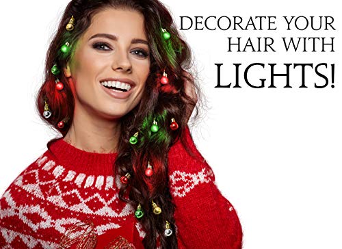 Beardaments Light Up Hair Lights - The Original Ornaments From, 16pc Colorful Christmas Hair Baubles for Holiday Cosplay Women Party Costume