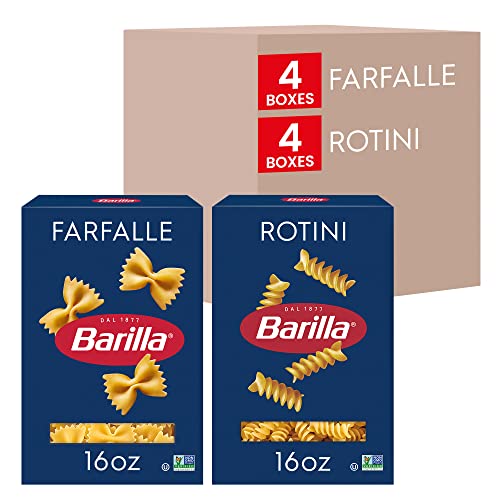BARILLA Blue Box Pasta Variety Pack, Farfalle & Rotini, 16 oz. Box (Pack of 8), 8 Servings per Box - Made with Durum Wheat Semolina - Italy's #1 Pasta Brand - Kosher Certified - Non-GMO