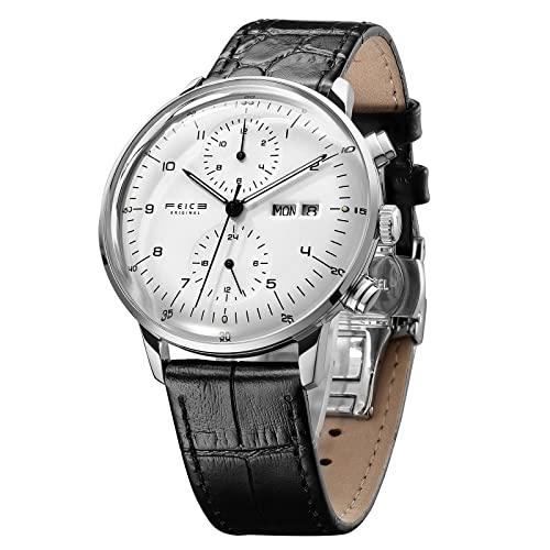 FEICE Men’s Watches Bauhaus Automatic Watch Stainless Steel Mechanical Watch Wristwatch Casual Dress Watches for Men with Leather Bands Date -FM121