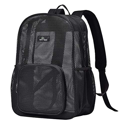 MAY TREE Mesh Bacpack for School Beach Swimming Outdoor Fitness, Heavy Duty Mesh Bookbag with Sturdy Mesh Material for Women and Men - Black