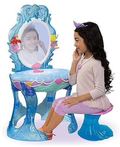 Disney Princess Ariel Vanity for Girls with Lights & Sounds, Plays 'Under The Sea' - Magical Light Up Effect Looks Just Like Water! Pretend Play Girls Vanity Set with Mirror and Stool