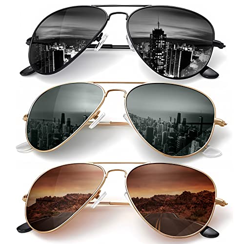 KALIYADI Classic Aviator Sunglasses for Men Women Driving Sun glasses Polarized Lens UV Blocking (3 Pack) 58mm