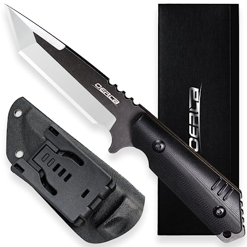 OERLA Tactical Knives OLX-004 Fixed Blade Outdoor Duty Straight Knife 420HC Stonewashed Steel Field Knife Camping Knife with G10 Handle Waist Clip EDC Kydex Sheath (Black)