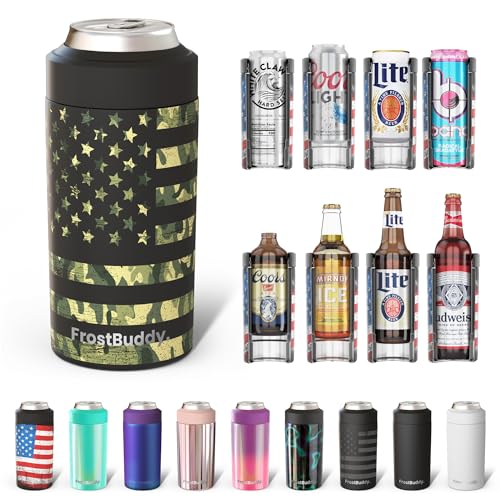 Frost Buddy Universal Can Cooler - Fits all - Stainless Steel Can Cooler for 12 oz & 16 oz Regular or Slim Cans & Bottles - Stainless Steel