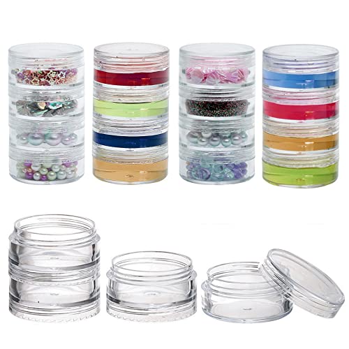 5 Set (20 Pieces) Stackable Cosmetic Containers with Screw Lids and Labels，10 Grams Clear Plastic Empty Jars Small Makeup Sample Containers for Beauty Products