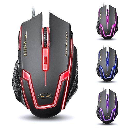 Magece G1 Professional Ergonomic Opticcal USB Wired Computer Gaming Mouse, 4 DPI Adjustment Levels, 6 Button, Breathing Light for PC Mac in Black