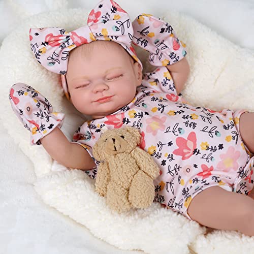 BABESIDE Lifelike Reborn Baby Dolls - Skylar, 17-Inch Real Baby Feeling Realistic-Newborn Sweet Smile Sleeping Dolls Girl Handmade Life Baby Dolls with Accessories Gift Set for Kids Age 3 +