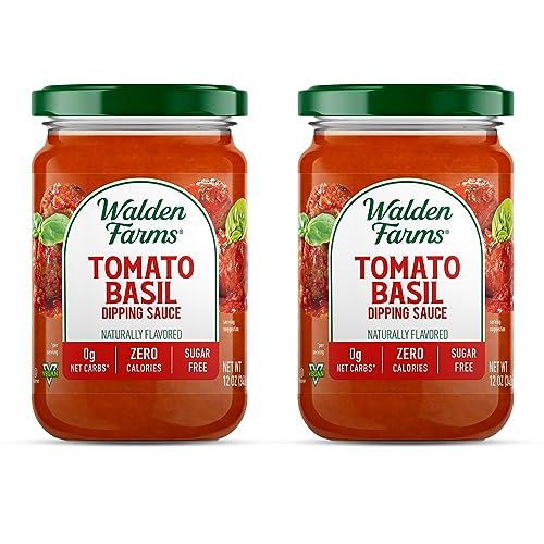 Walden Farms Tomato Basil Marinara Sauce 12 oz. Jar (Pack of 2) - Sweet and Smooth, Fresh Herbs and Spices, Vegan, Kosher and Keto Friendly, 0g Net Carbs - Great for Bread, Chicken Parmigiana and More