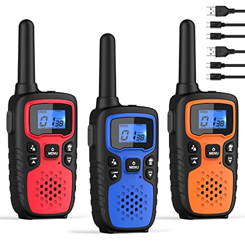 Walkie Talkies for Adults Long Range-Wishouse Rechargeable 2 Way Radios,Hiking Accessories Camping Gear Xmas Birthday Gift for Kids with Lamp,SOS Siren,NOAA Weather Alert,VOX,Easy to Use 3 Pack