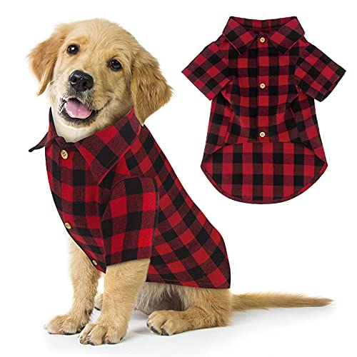 Plaid Dog Shirt Red Buffalo Dog Outfit Soft Casual Dog Clothes for Small Medium Large Dogs Puppy Cats Halloween Thanksgiving Christmas Costumes(S)