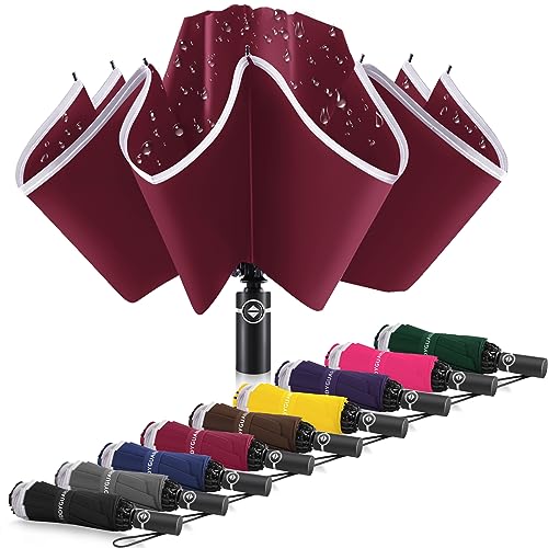 Bodyguard Inverted Umbrella Large Windproof Umbrellas for Rain Sun Travel Umbrella Compact with Reflective Stripe-Burgundy, 54 IN