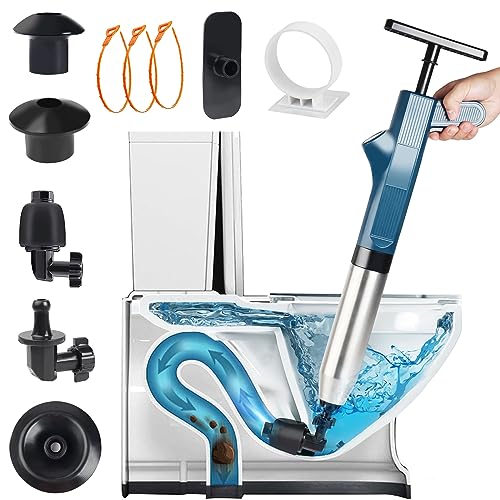 Toilet Plunger Set, Drain Clog Remover Tools High Pressure Air Drain Blaster with Visual Barometer And 3 Hair Clog Auger, Toilet Unclogger Plungers for Bathroom, Sink, Kitchen, Clogged Pipe