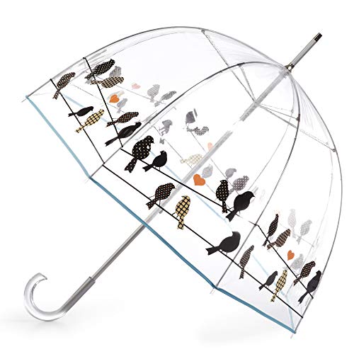 totes Adult Clear Bubble Umbrella with Dome Canopy, Lightweight Design, Wind and Rain Protection, Birds on a Wire, Adult - 51' Canopy